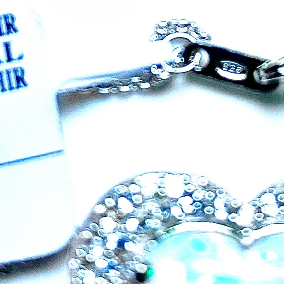 Sterling Silver Heart Shaped Lab Created Opal and Sapphire Necklace - Picture 5 of 7